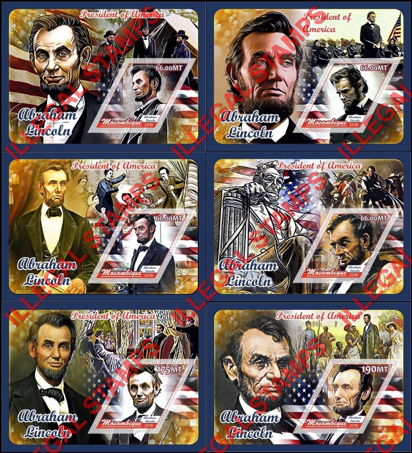  Mozambique 2018 Abraham Lincoln Counterfeit Illegal Stamp Souvenir Sheets of 1