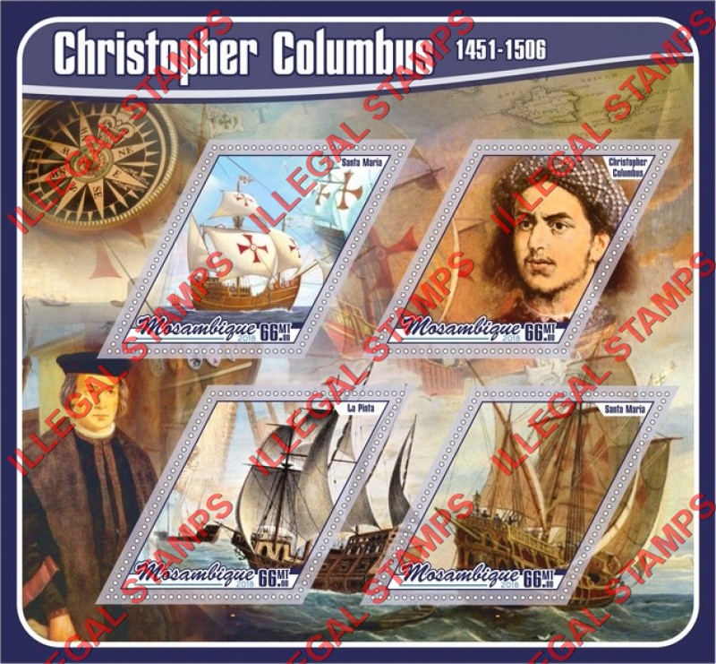  Mozambique 2018 Christopher Columbus (different) Counterfeit Illegal Stamp Souvenir Sheet of 4