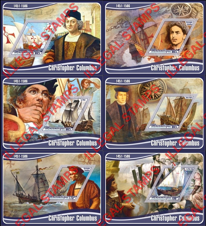  Mozambique 2018 Christopher Columbus (different) Counterfeit Illegal Stamp Souvenir Sheets of 1