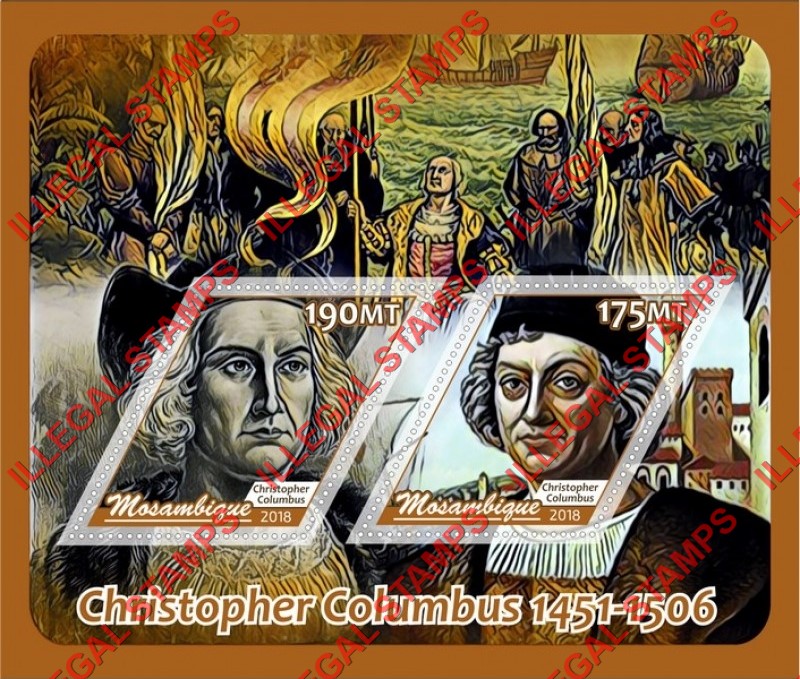  Mozambique 2018 Christopher Columbus Counterfeit Illegal Stamp Souvenir Sheet of 2