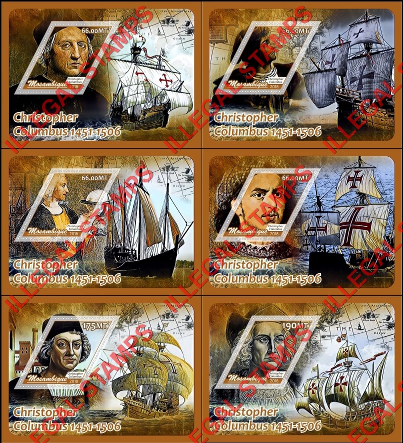  Mozambique 2018 Christopher Columbus Counterfeit Illegal Stamp Souvenir Sheets of 1