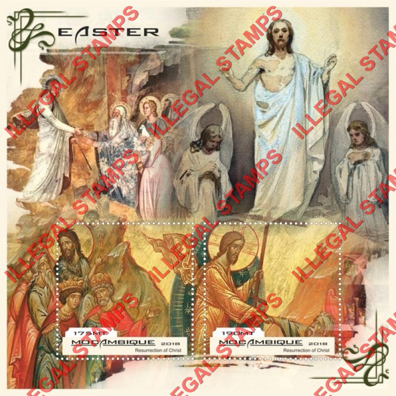  Mozambique 2018 Easter Paintings Counterfeit Illegal Stamp Souvenir Sheet of 2
