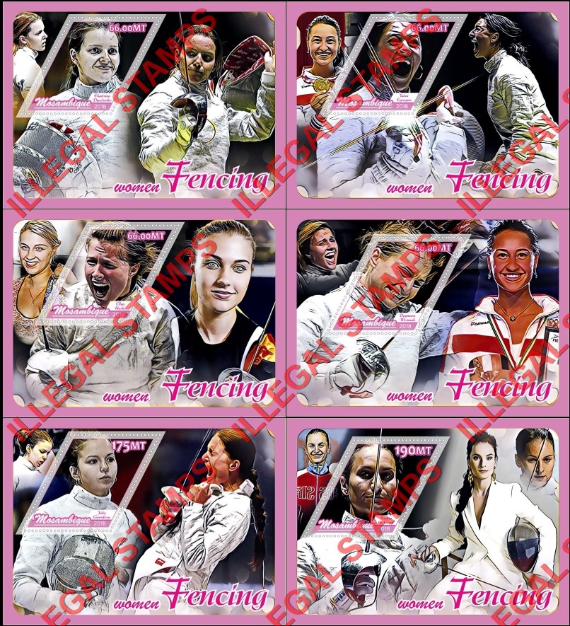  Mozambique 2018 Fencing Women Counterfeit Illegal Stamp Souvenir Sheets of 1