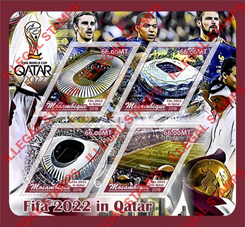 Mozambique 2018 FIFA World Cup Soccer in Qatar in 2022 Stadiums Counterfeit Illegal Stamp Souvenir Sheet of 4
