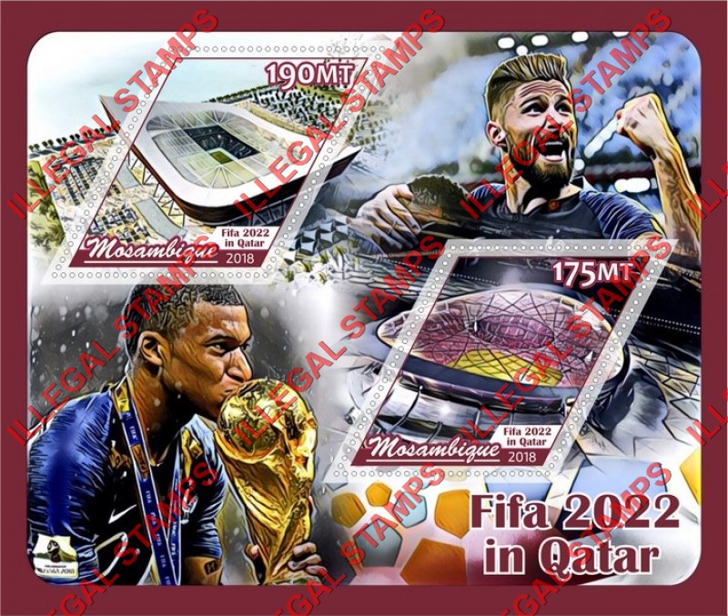  Mozambique 2018 FIFA World Cup Soccer in Qatar in 2022 Stadiums Counterfeit Illegal Stamp Souvenir Sheet of 2