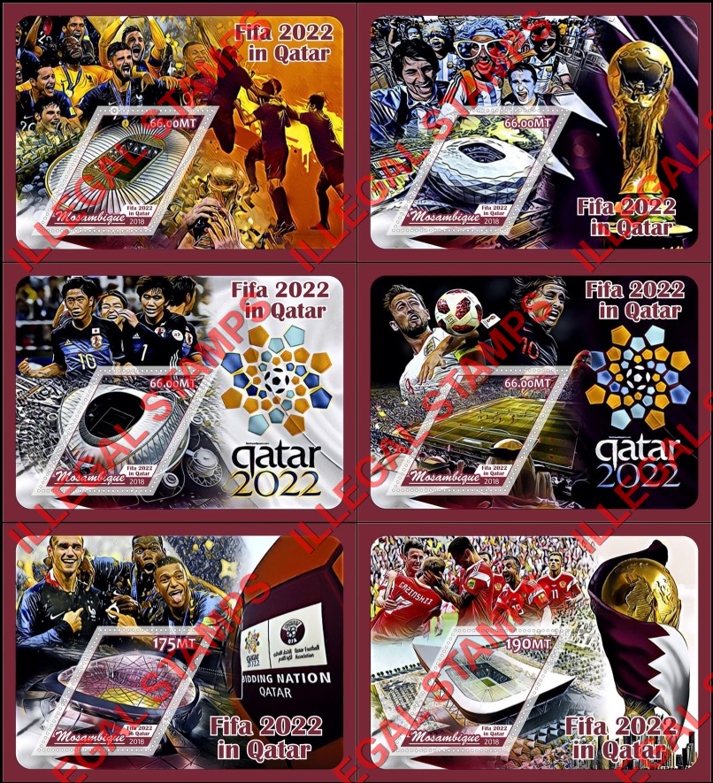  Mozambique 2018 FIFA World Cup Soccer in Qatar in 2022 Stadiums Counterfeit Illegal Stamp Souvenir Sheets of 1