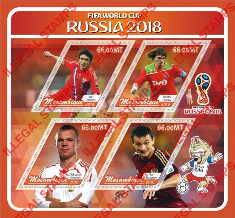  Mozambique 2018 FIFA World Cup Soccer in Russia Players Counterfeit Illegal Stamp Souvenir Sheet of 4