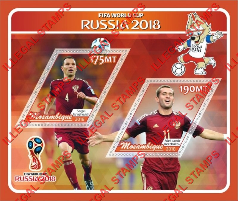  Mozambique 2018 FIFA World Cup Soccer in Russia Players Counterfeit Illegal Stamp Souvenir Sheet of 2