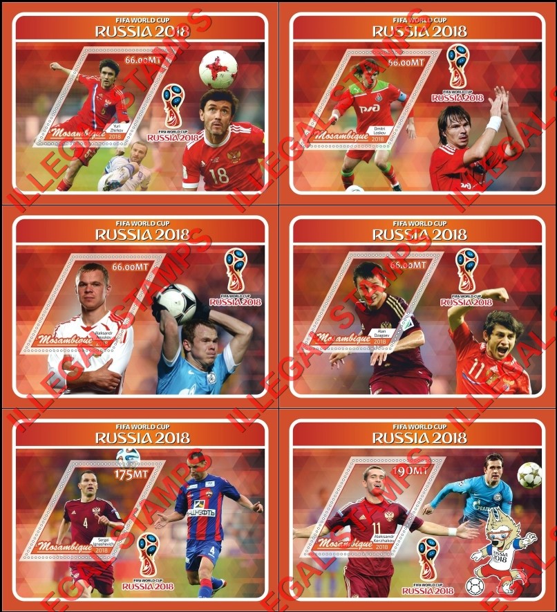 Mozambique 2018 FIFA World Cup Soccer in Russia Players Counterfeit Illegal Stamp Souvenir Sheets of 1