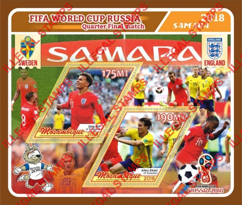  Mozambique 2018 FIFA World Cup Soccer in Russia Quarter Final Match Counterfeit Illegal Stamp Souvenir Sheet of 2