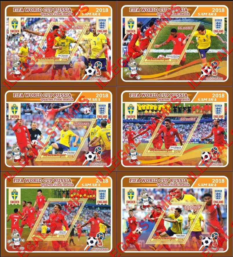  Mozambique 2018 FIFA World Cup Soccer in Russia Quarter Final Match Counterfeit Illegal Stamp Souvenir Sheets of 1