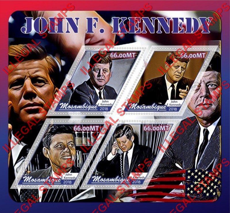  Mozambique 2018 John F. Kennedy (different) Counterfeit Illegal Stamp Souvenir Sheet of 4