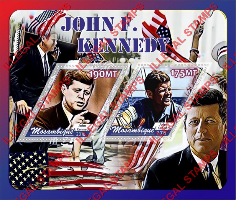  Mozambique 2018 John F. Kennedy (different) Counterfeit Illegal Stamp Souvenir Sheet of 2