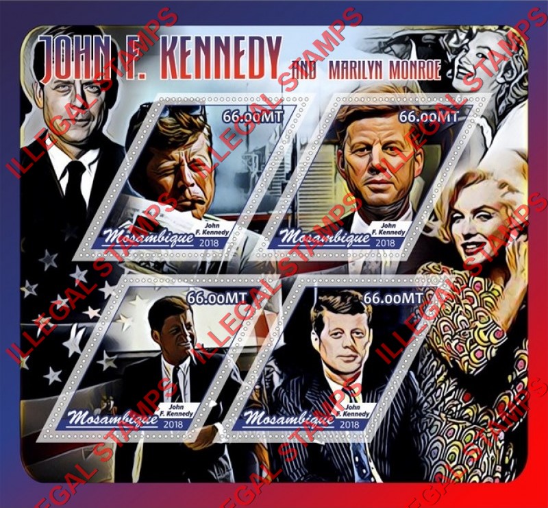  Mozambique 2018 John F. Kennedy and Marilyn Monroe Counterfeit Illegal Stamp Souvenir Sheet of 4