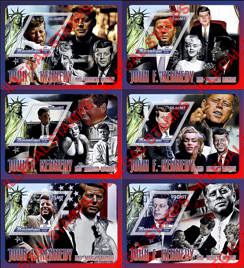  Mozambique 2018 John F. Kennedy and Marilyn Monroe Counterfeit Illegal Stamp Souvenir Sheets of 1