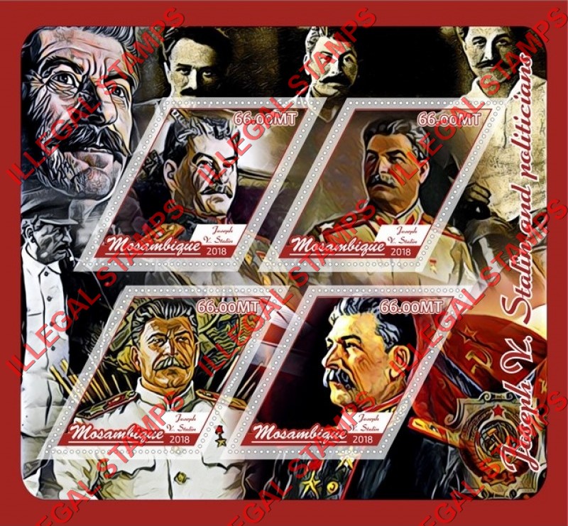  Mozambique 2018 Joseph Stalin and Politicians Counterfeit Illegal Stamp Souvenir Sheet of 4