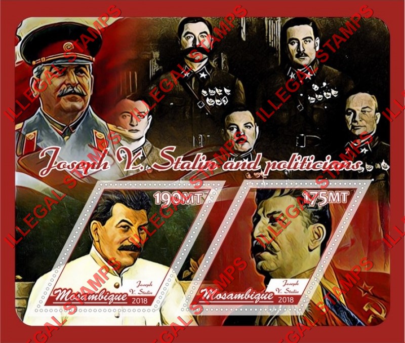  Mozambique 2018 Joseph Stalin and Politicians Counterfeit Illegal Stamp Souvenir Sheet of 2