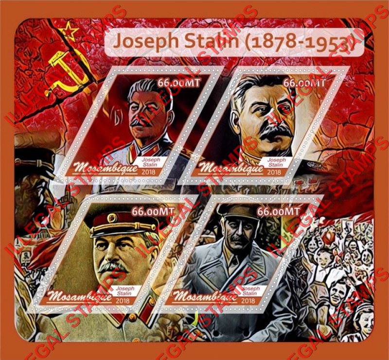  Mozambique 2018 Joseph Stalin Counterfeit Illegal Stamp Souvenir Sheet of 4