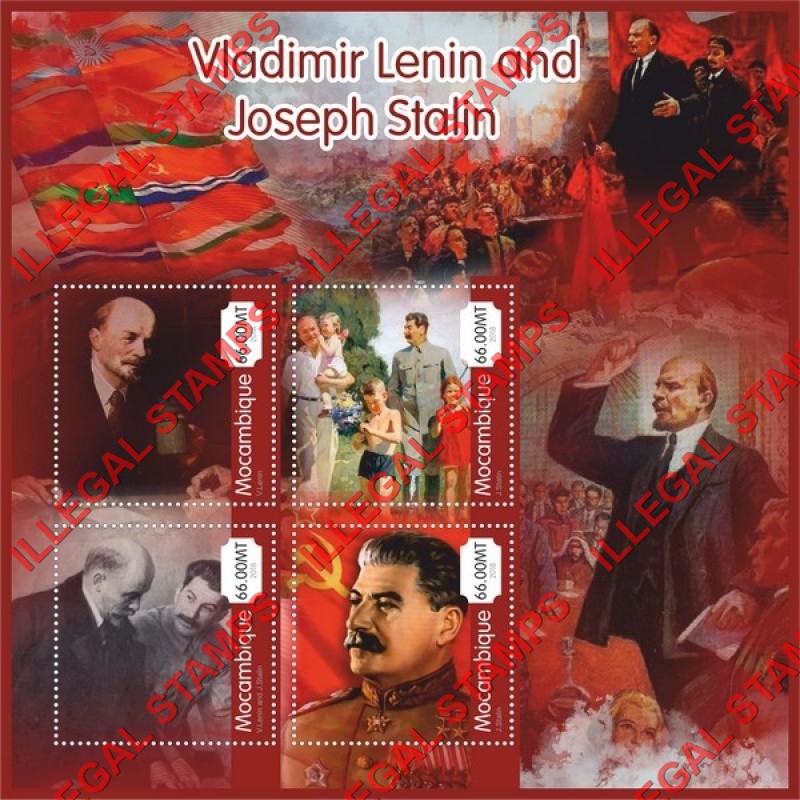  Mozambique 2018 Lenin and Stalin Counterfeit Illegal Stamp Souvenir Sheet of 4