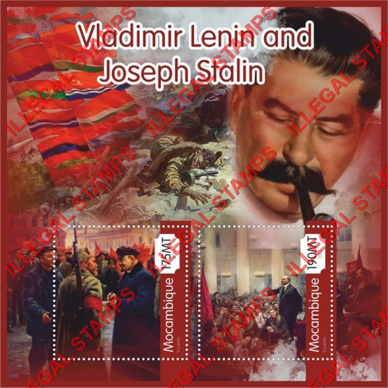  Mozambique 2018 Lenin and Stalin Counterfeit Illegal Stamp Souvenir Sheet of 2