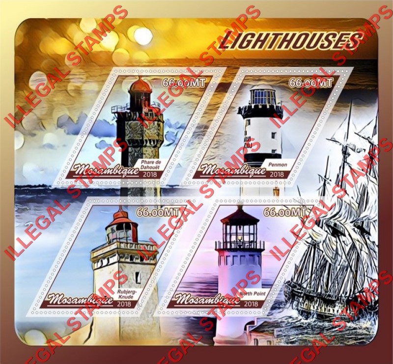  Mozambique 2018 Lighthouses Counterfeit Illegal Stamp Souvenir Sheet of 4