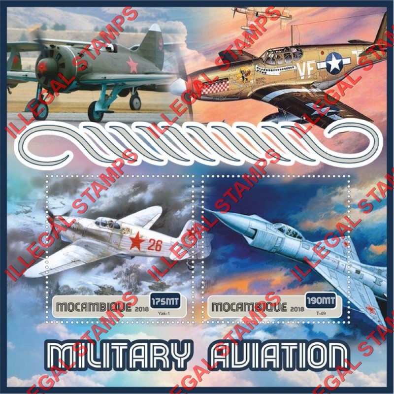  Mozambique 2018 Military Aviation Counterfeit Illegal Stamp Souvenir Sheet of 2