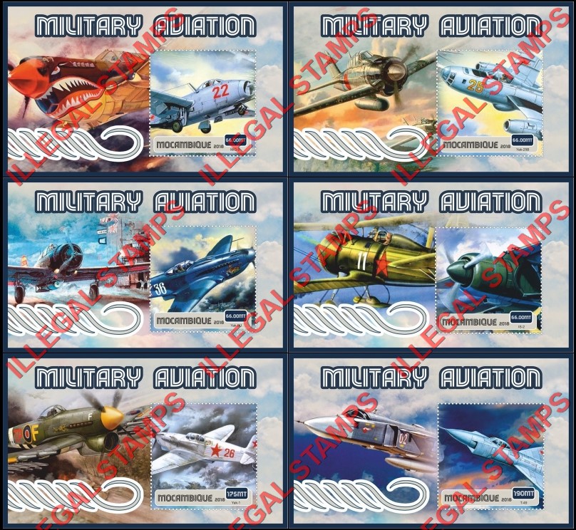  Mozambique 2018 Military Aviation Counterfeit Illegal Stamp Souvenir Sheets of 1