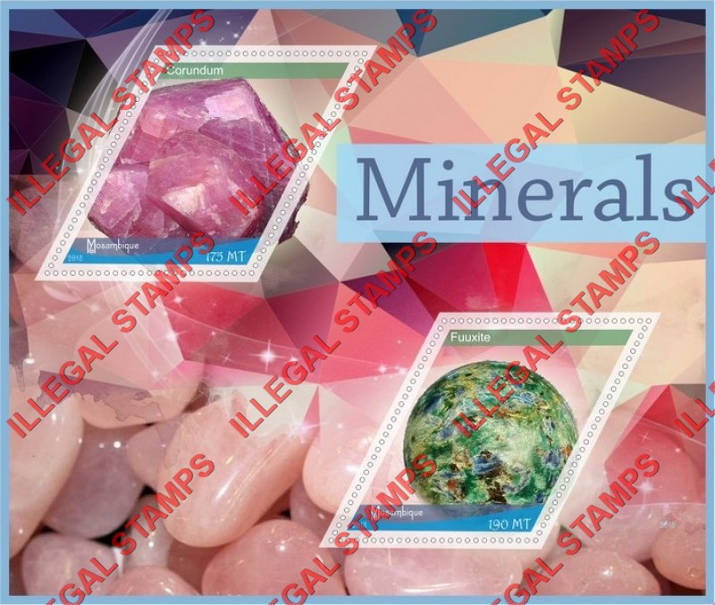  Mozambique 2018 Minerals Counterfeit Illegal Stamp Souvenir Sheet of 2