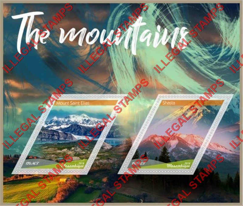  Mozambique 2018 Mountains Counterfeit Illegal Stamp Souvenir Sheet of 2