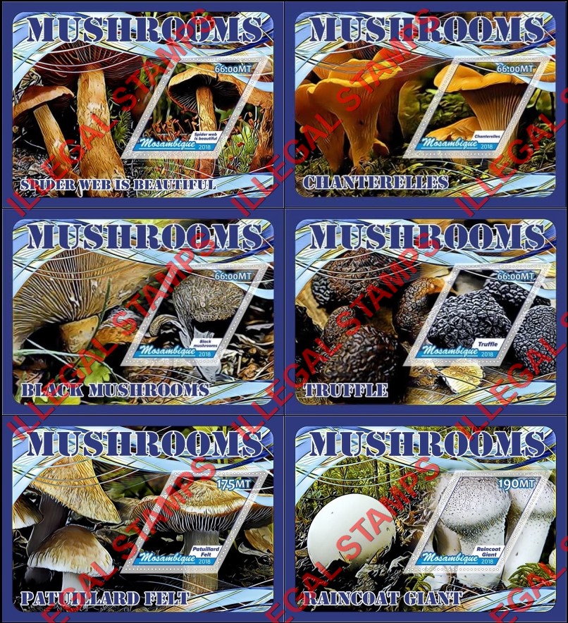  Mozambique 2018 Mushrooms (different a) Counterfeit Illegal Stamp Souvenir Sheets of 1