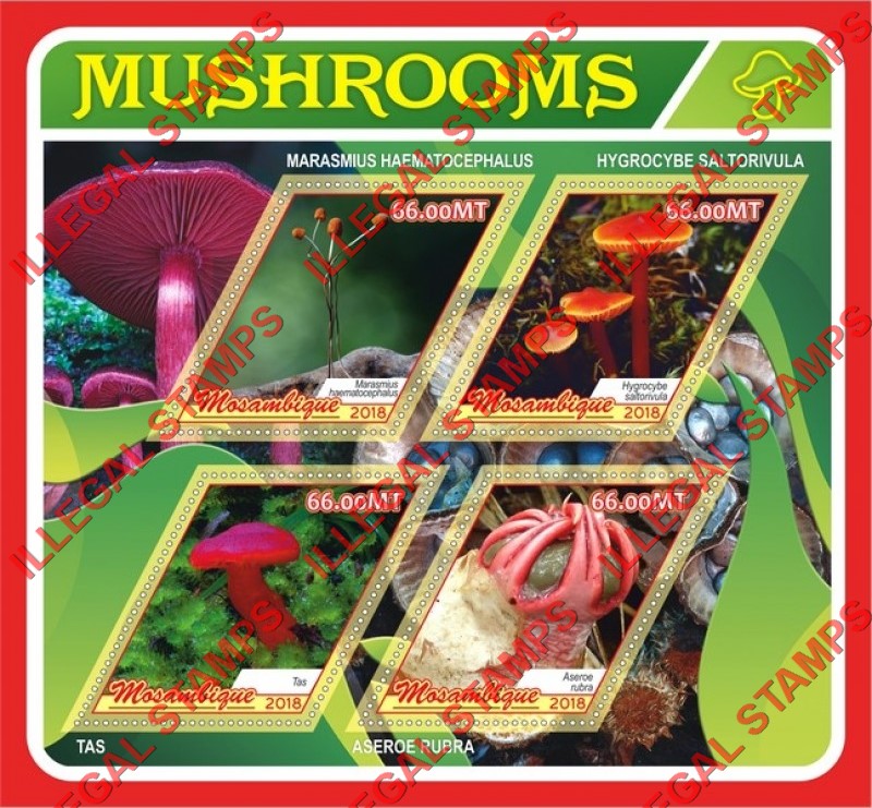  Mozambique 2018 Mushrooms (different c) Counterfeit Illegal Stamp Souvenir Sheet of 4