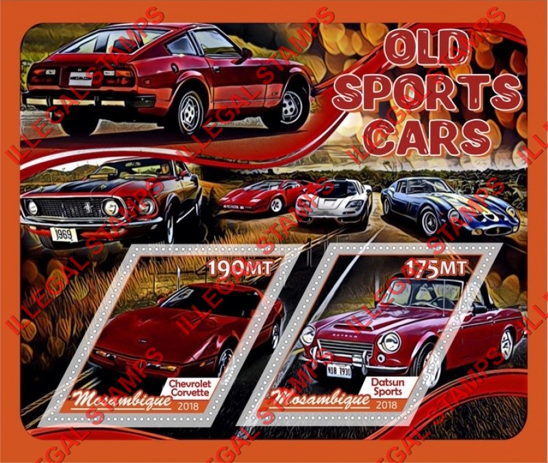  Mozambique 2018 Old Sports Cars Counterfeit Illegal Stamp Souvenir Sheet of 2