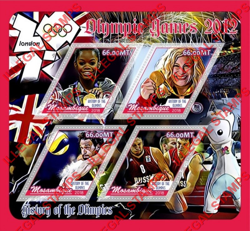  Mozambique 2018 Olympic Games in London in 2012 Counterfeit Illegal Stamp Souvenir Sheet of 4