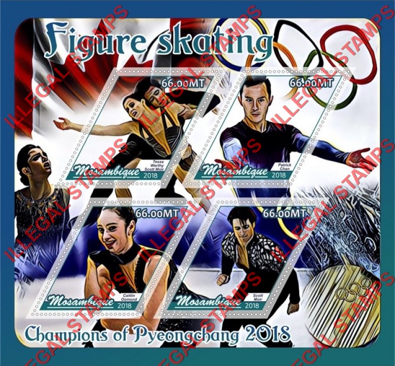  Mozambique 2018 Olympic Games in PyeongChang Figure Skating Champions Counterfeit Illegal Stamp Souvenir Sheet of 4