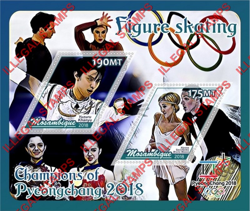  Mozambique 2018 Olympic Games in PyeongChang Figure Skating Champions Counterfeit Illegal Stamp Souvenir Sheet of 2