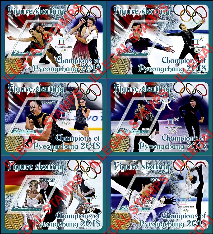  Mozambique 2018 Olympic Games in PyeongChang Figure Skating Champions Counterfeit Illegal Stamp Souvenir Sheets of 1