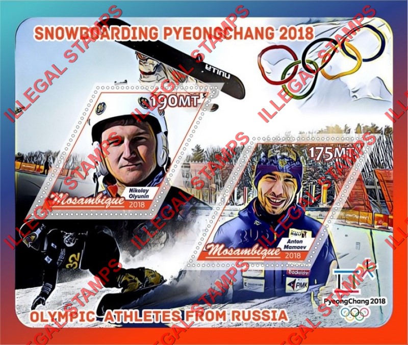  Mozambique 2018 Olympic Games in PyeongChang Snowboarding Russian Athletes Counterfeit Illegal Stamp Souvenir Sheet of 2