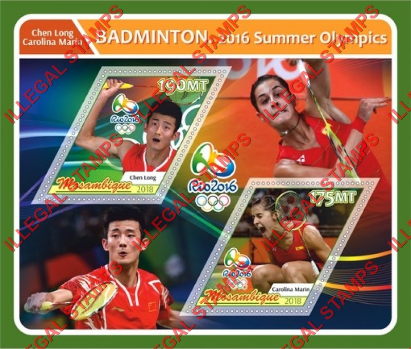  Mozambique 2018 Olympic Games in Rio in 2016 Badminton Players Counterfeit Illegal Stamp Souvenir Sheet of 2