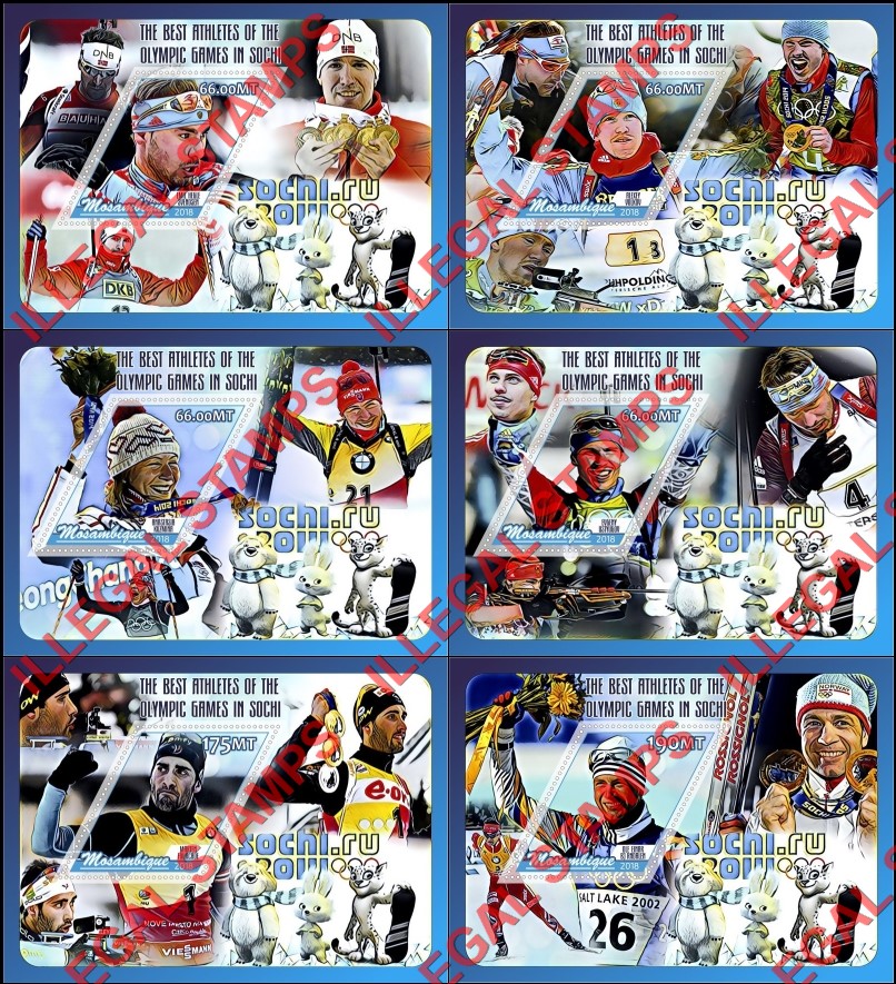  Mozambique 2018 Olympic Games in Sochi in 2014 Best Athletes Counterfeit Illegal Stamp Souvenir Sheets of 1