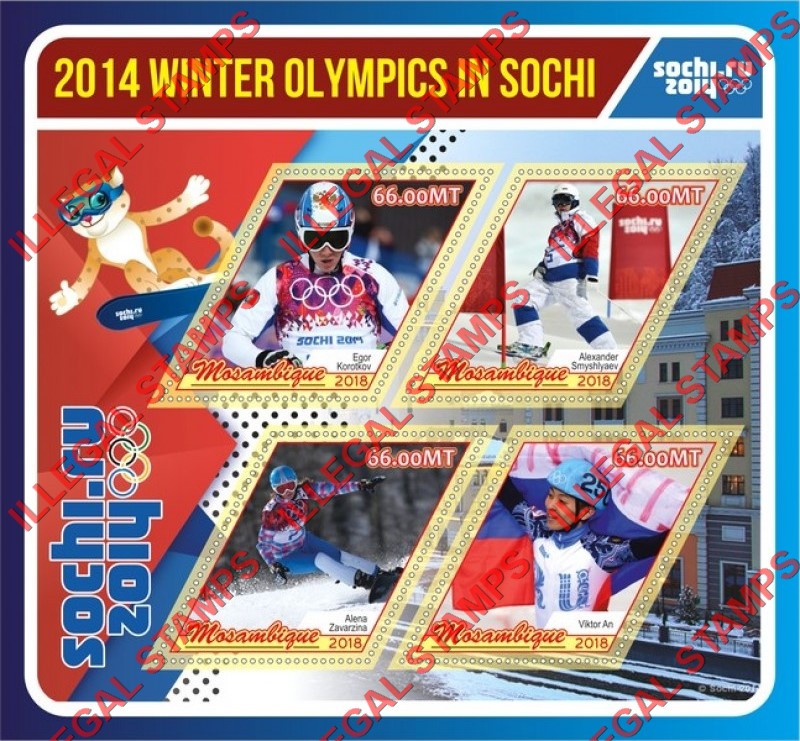  Mozambique 2018 Olympic Games in Sochi in 2014 Counterfeit Illegal Stamp Souvenir Sheet of 4