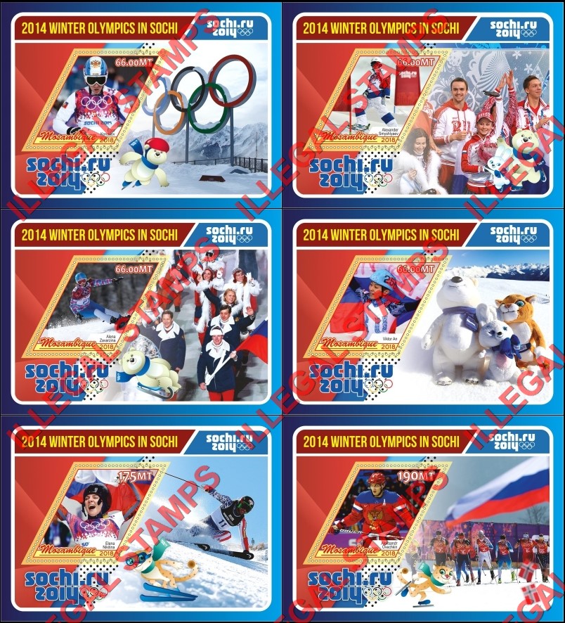  Mozambique 2018 Olympic Games in Sochi in 2014 Counterfeit Illegal Stamp Souvenir Sheets of 1