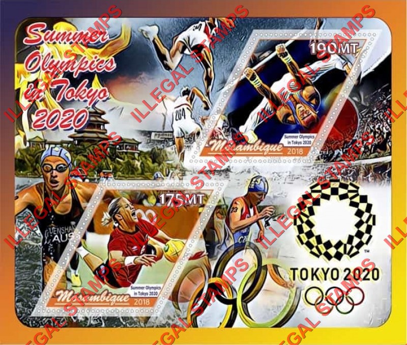  Mozambique 2018 Olympic Games in Tokyo in 2020 Counterfeit Illegal Stamp Souvenir Sheet of 2