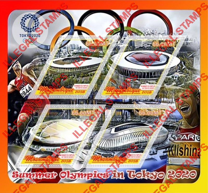  Mozambique 2018 Olympic Games in Tokyo in 2020 Stadiums Counterfeit Illegal Stamp Souvenir Sheet of 4
