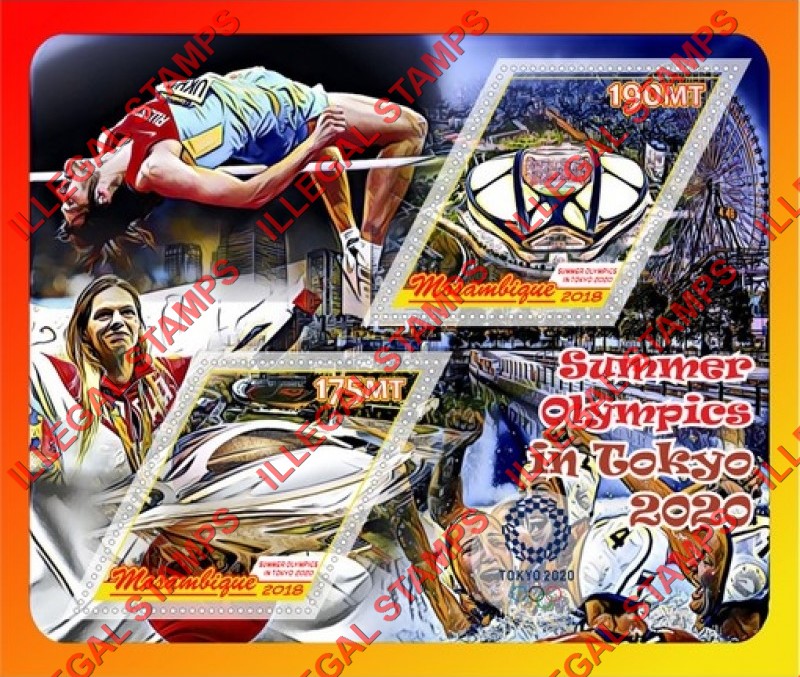  Mozambique 2018 Olympic Games in Tokyo in 2020 Stadiums Counterfeit Illegal Stamp Souvenir Sheet of 2