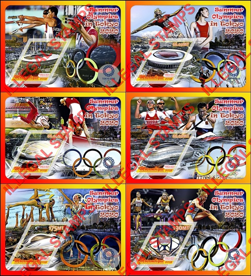  Mozambique 2018 Olympic Games in Tokyo in 2020 Stadiums Counterfeit Illegal Stamp Souvenir Sheets of 1