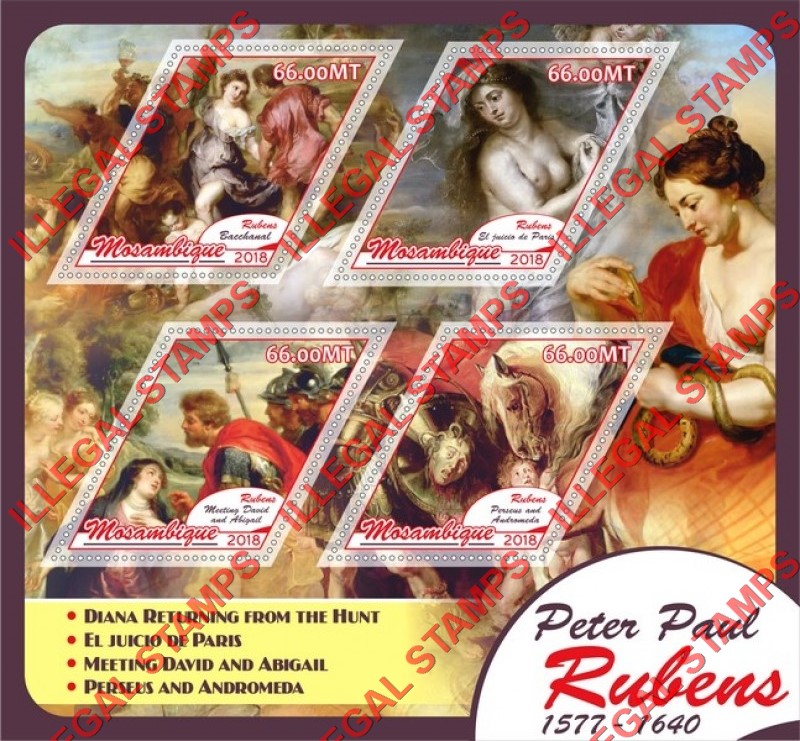  Mozambique 2018 Paintings by Peter Paul Rubens Counterfeit Illegal Stamp Souvenir Sheet of 4