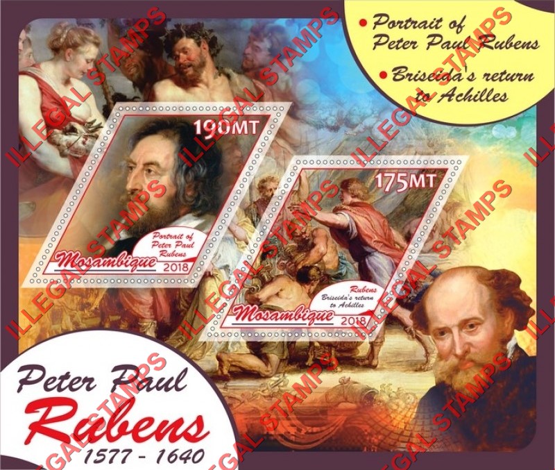  Mozambique 2018 Paintings by Peter Paul Rubens Counterfeit Illegal Stamp Souvenir Sheet of 2