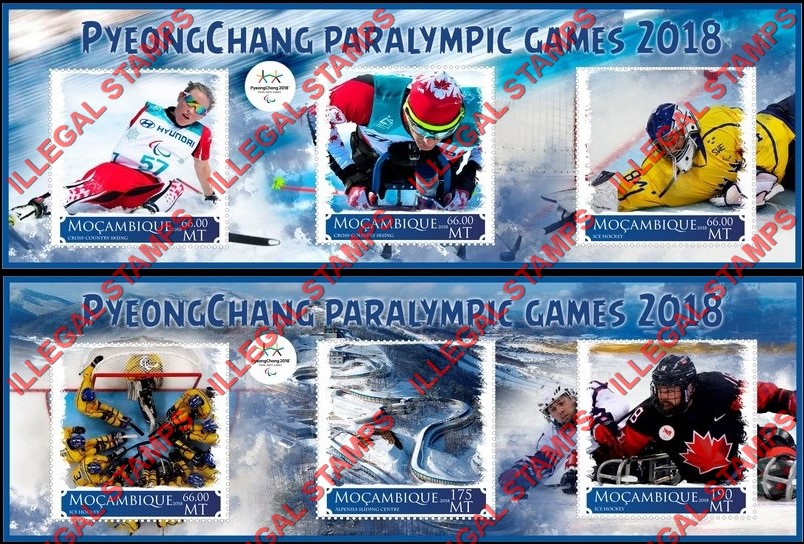  Mozambique 2018 Paralympic Games in PyeongChang Counterfeit Illegal Stamp Souvenir Sheets of 3
