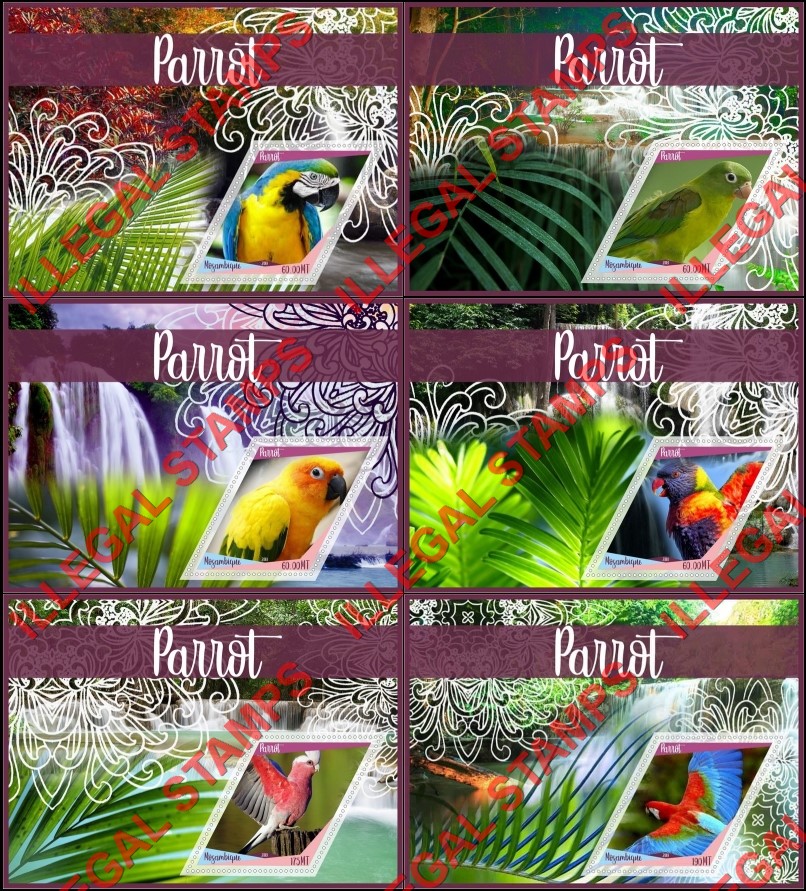  Mozambique 2018 Parrots (different) Counterfeit Illegal Stamp Souvenir Sheets of 1