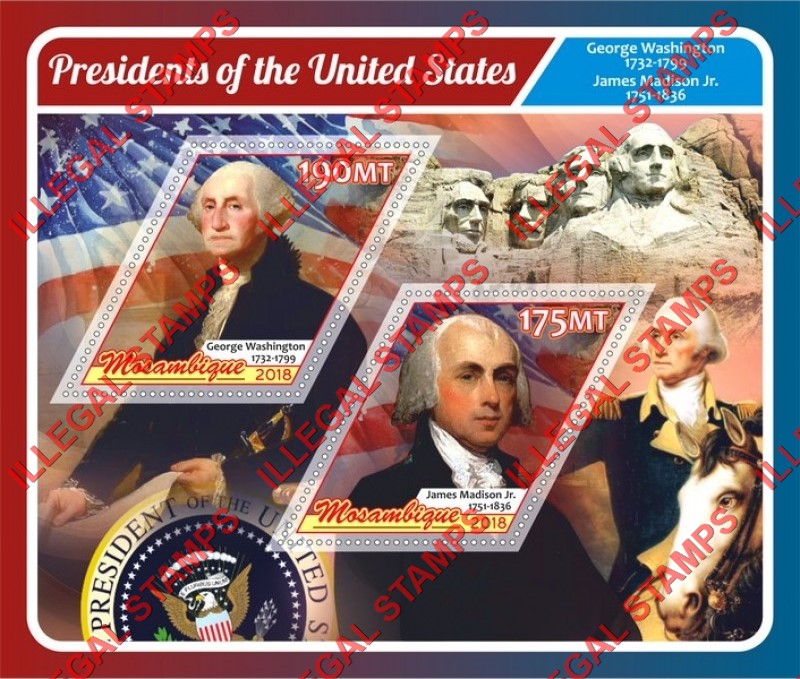  Mozambique 2018 Presidents of the United States Counterfeit Illegal Stamp Souvenir Sheet of 2